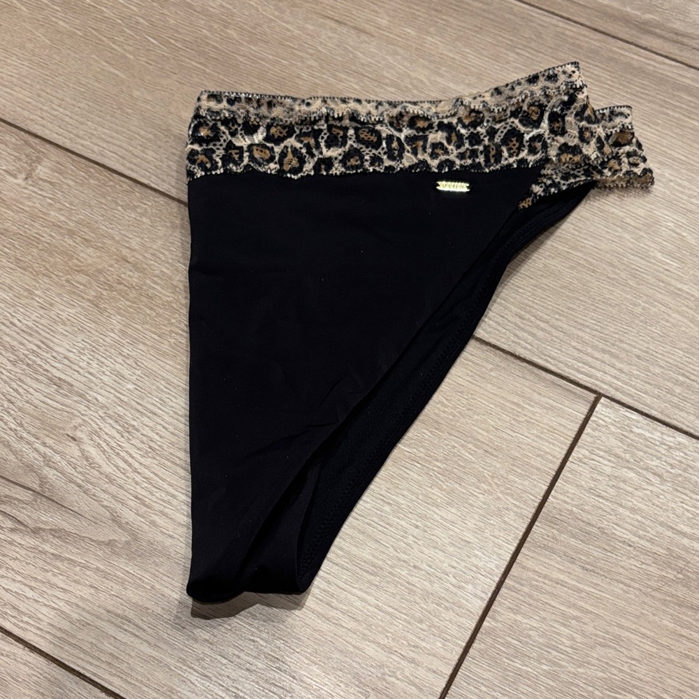Black Bikini Bottom with Leopard Print Trim